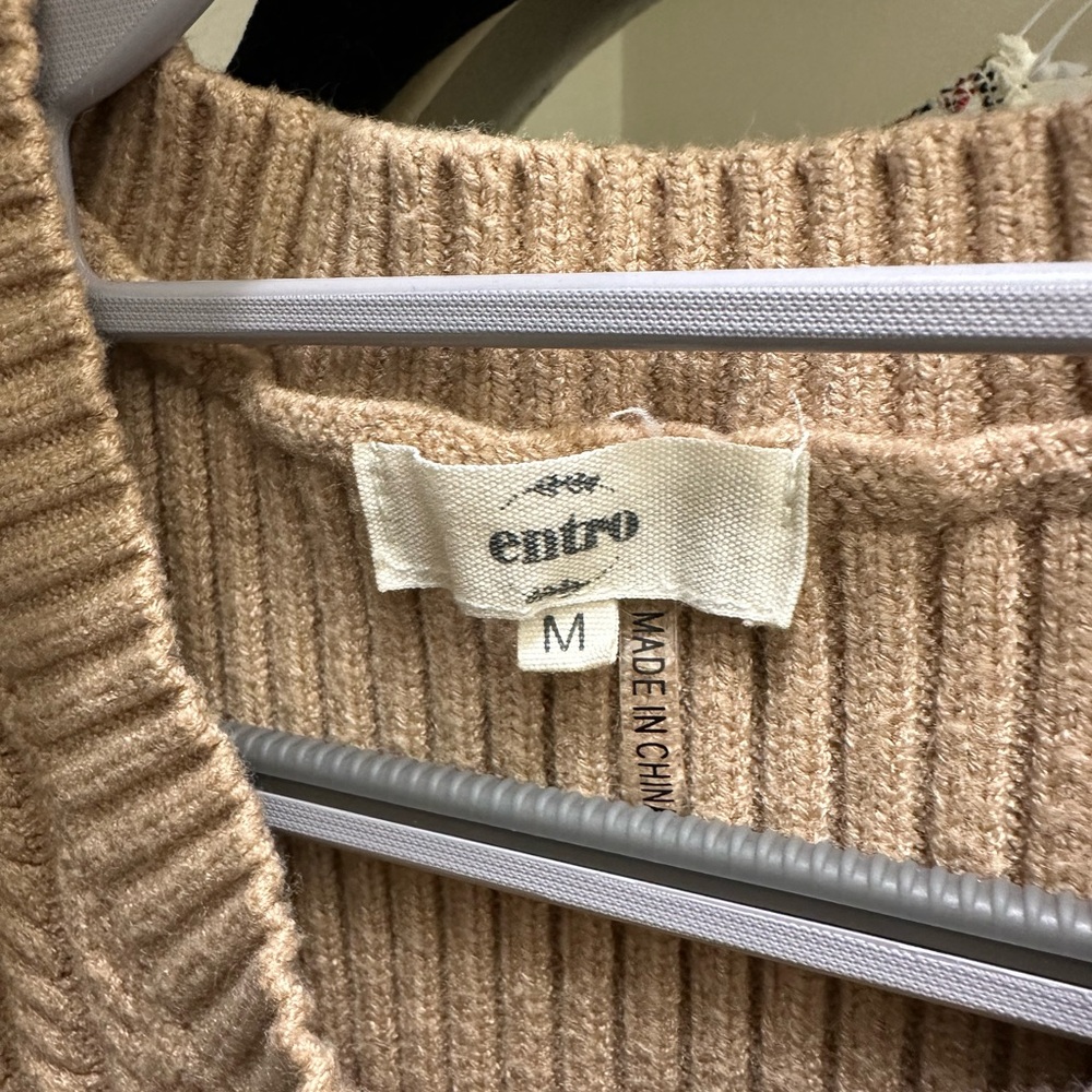 Entro Tan Sweater Dress with Crew Neck and Ribbed‎ Knit - Picture 5 of 6